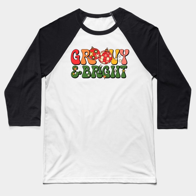 Groovy and Bright Vintage Retro Christmas Disco Ball Baseball T-Shirt by JanaeLarson